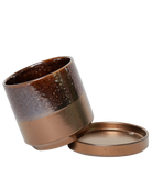 Chive Minute medium bronze speckles ceramic pot with drainage tilted to show the detachable saucer.