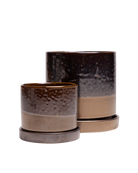 Two Chive Minute bronze speckles ceramic pots with drainage and detachable saucers in size small and medium.