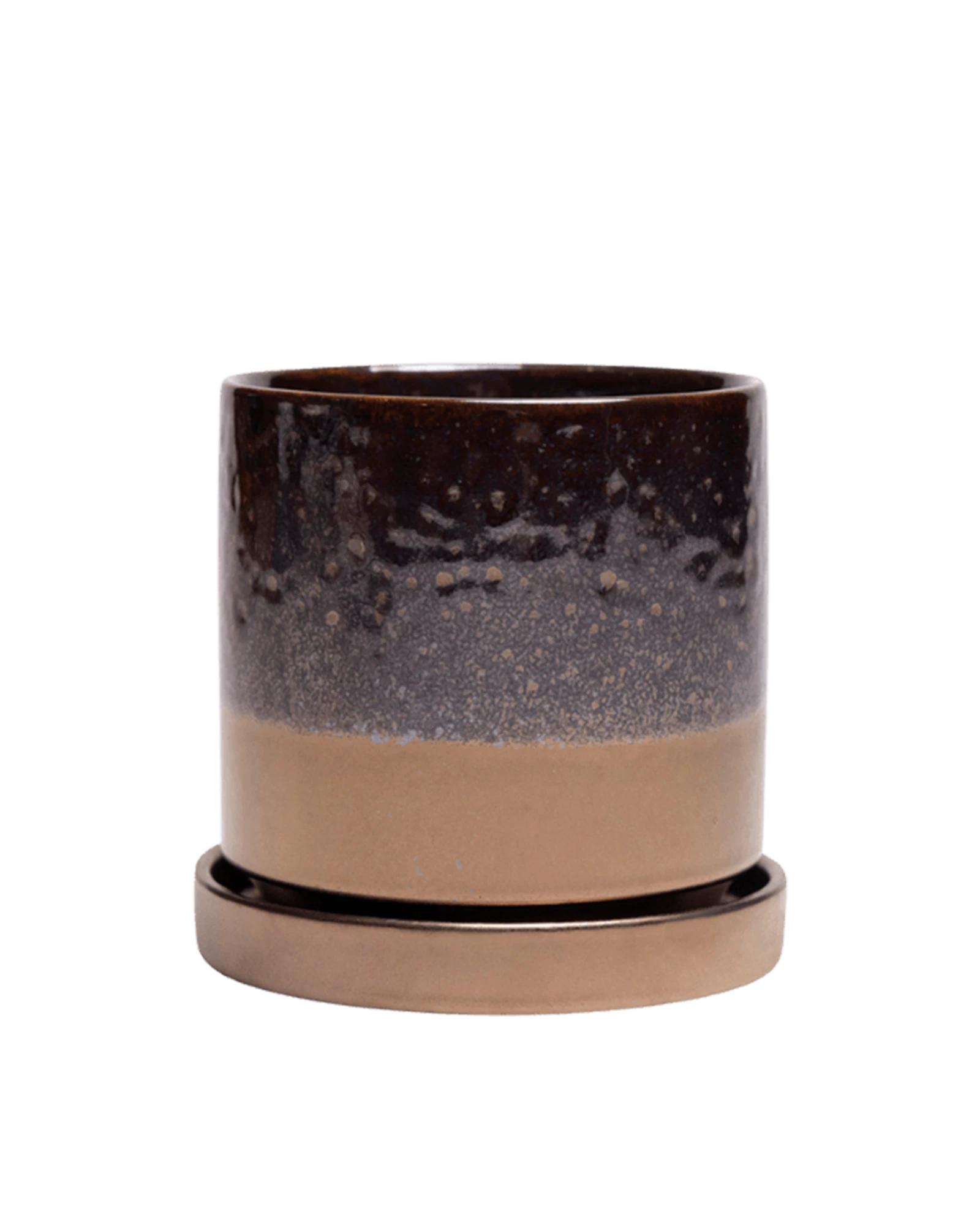 Chive Minute small bronze speckles ceramic pot with drainage hole and detachable saucer.