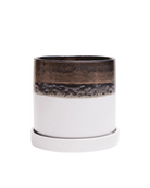 Chive Minute medium bronze white ceramic pot with drainage hole and detachable saucer.