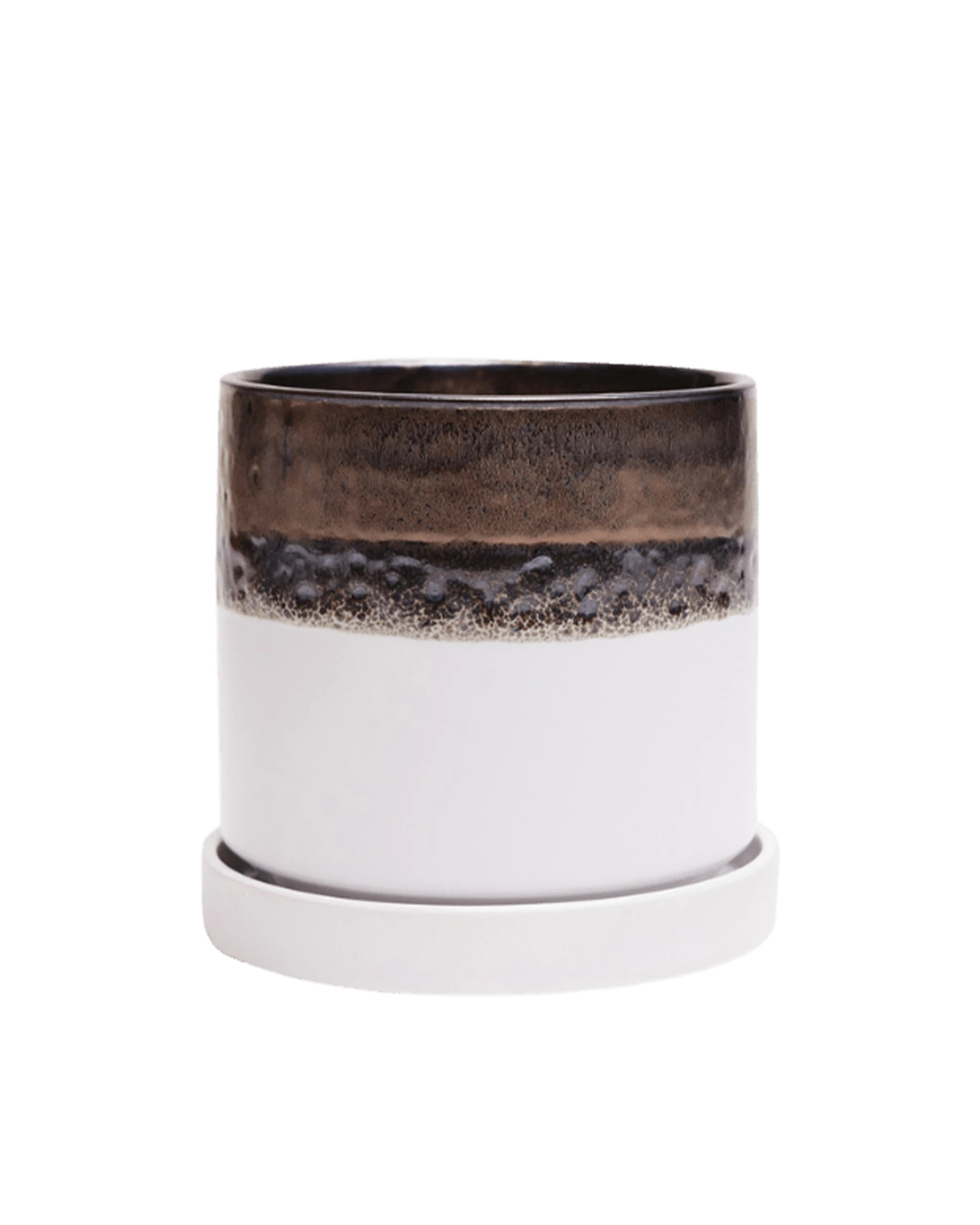Chive Minute small bronze white ceramic pot with drainage hole and detachable saucer.