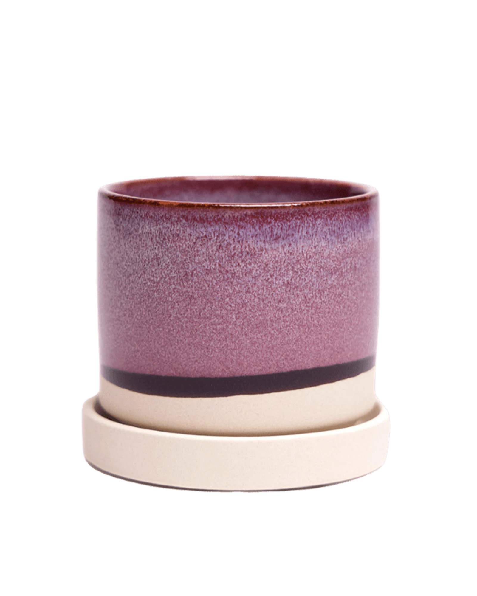 Chive Minute large burgundy ceramic pot with drainage hole and detachable saucer.