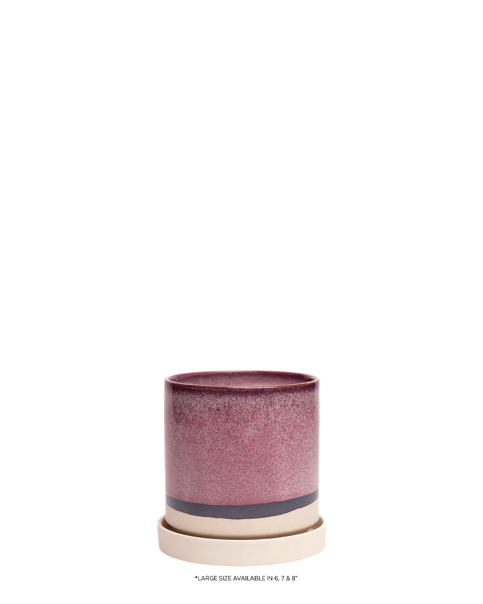 Chive Minute burgundy glazed ceramic large planter with drainage and saucer.