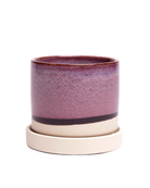 Chive Minute medium burgundy ceramic pot with drainage hole and detachable saucer.