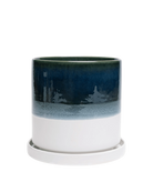 Chive Minute medium green-blue ceramic pot with drainage hole and detachable saucer.