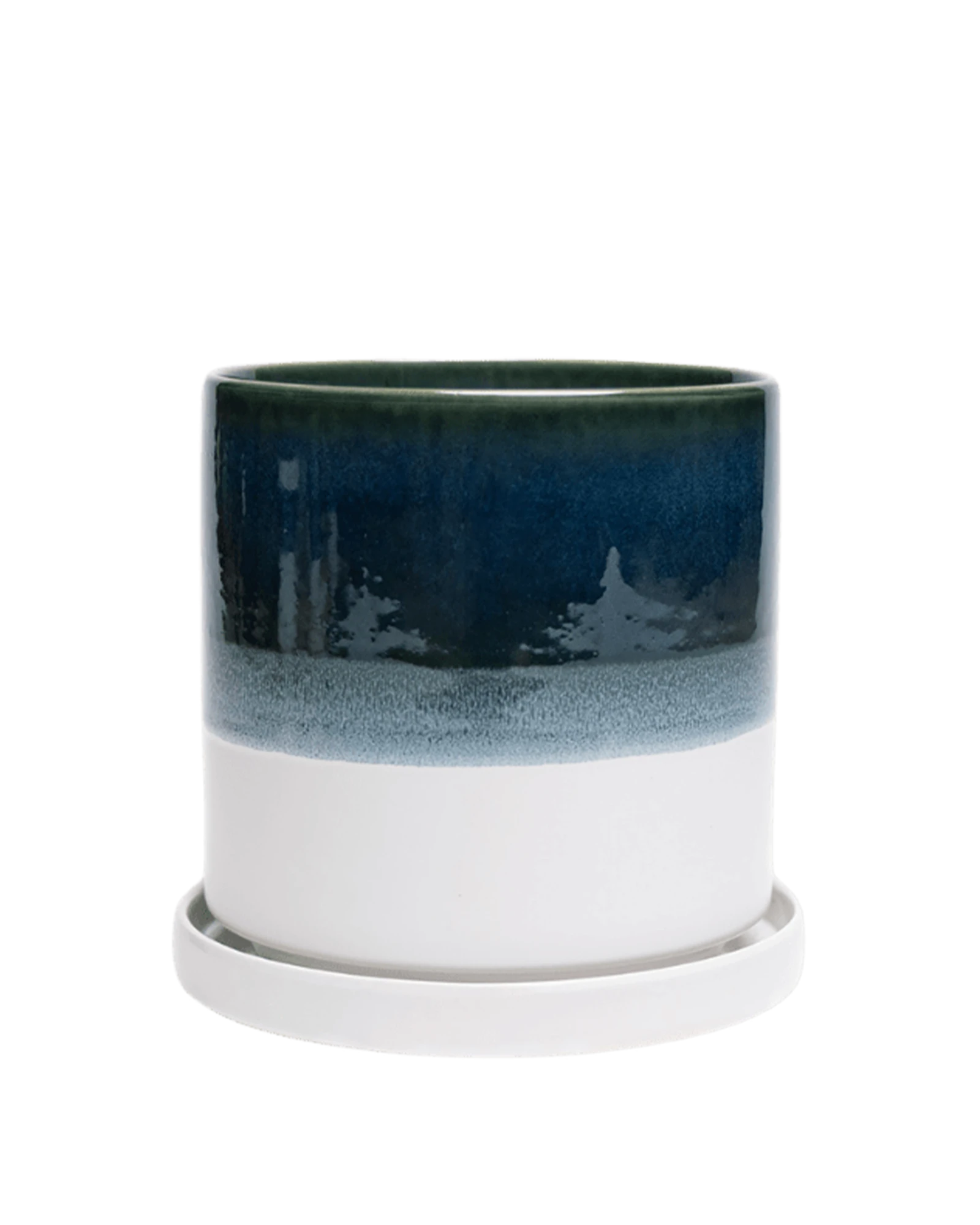 Chive Minute small green-blue ceramic pot with drainage hole and detachable saucer.