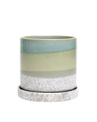 Chive Minute small green cement ceramic pot with drainage hole and detachable saucer.