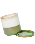 Chive Minute medium green layers ceramic pot with drainage tilted to show the detachable saucer.
