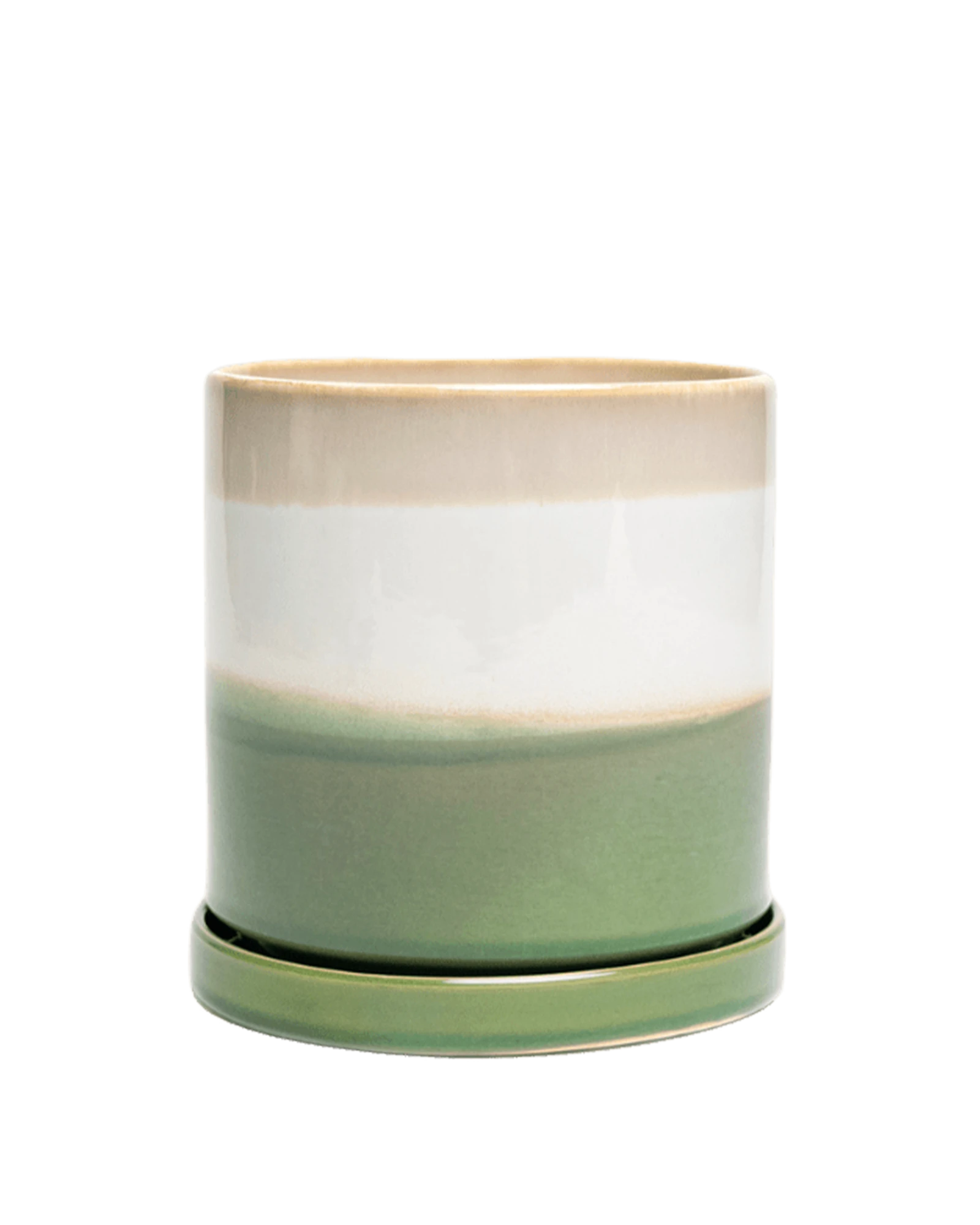 Chive Minute small green layers ceramic pot with drainage hole and detachable saucer.