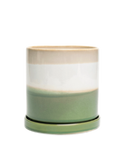 Chive Minute small green layers ceramic pot with drainage hole and detachable saucer.