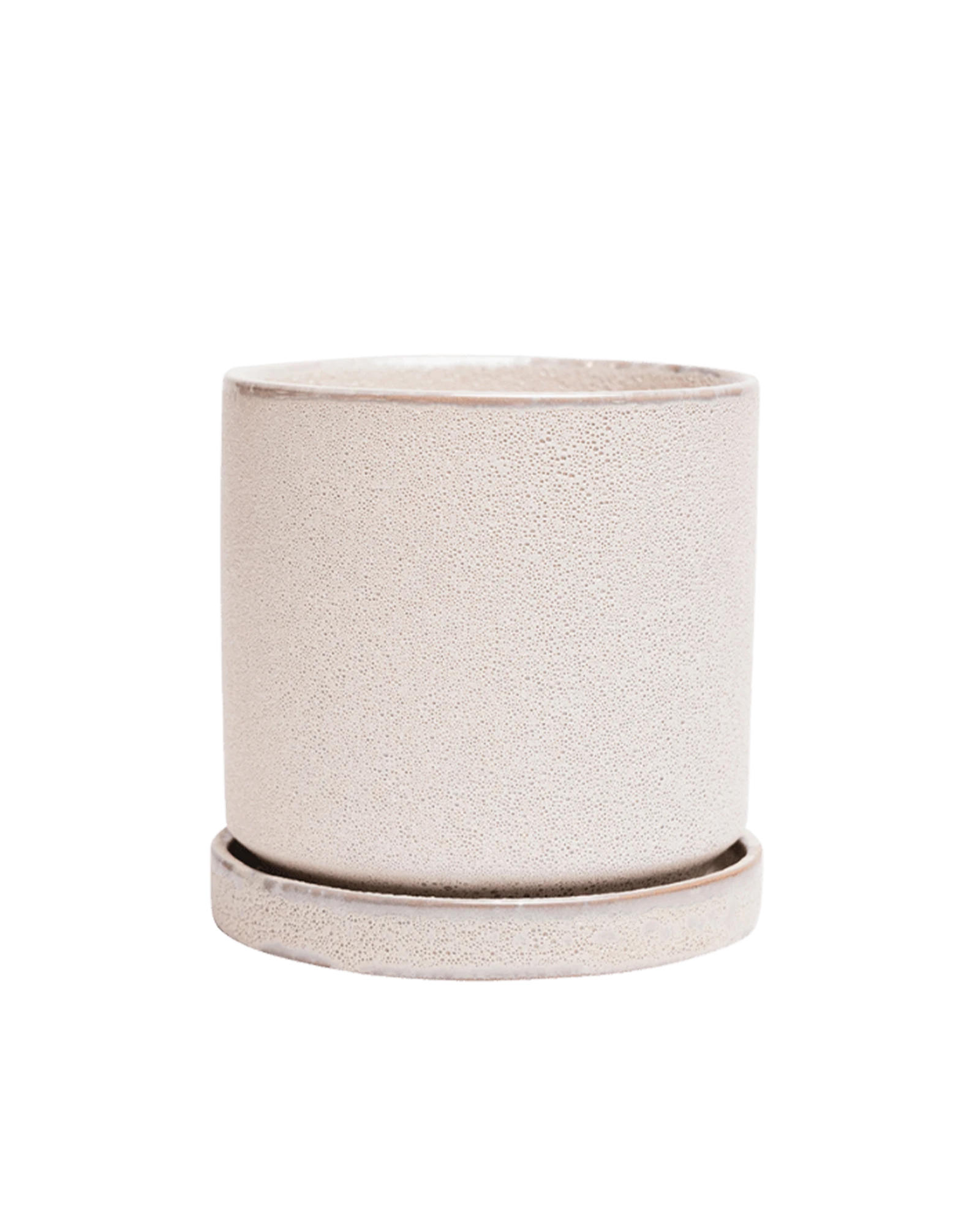 Chive Minute small ivory speckles ceramic pot with drainage and detachable saucer.