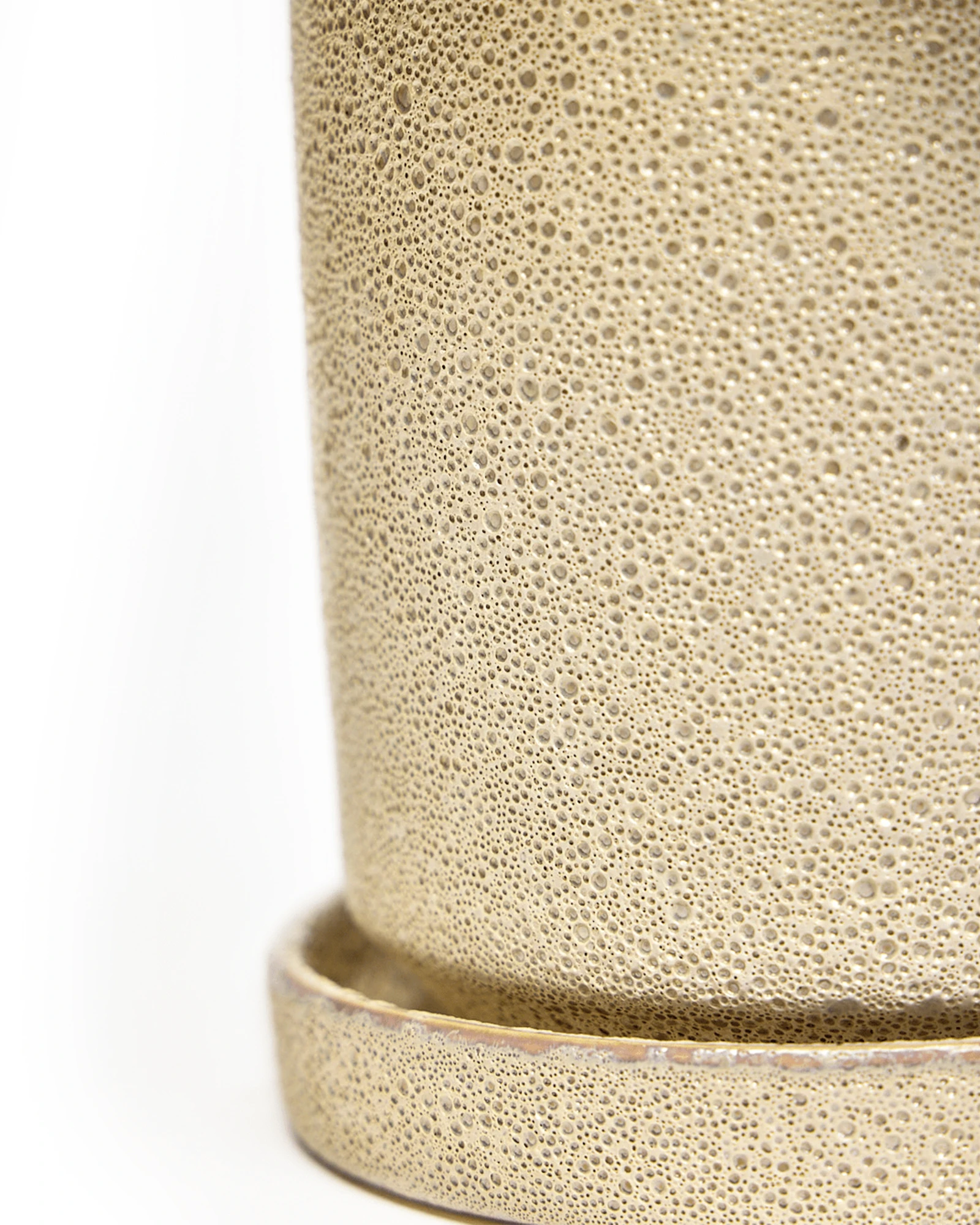 Close-up of the Chive Minute small ivory speckles ceramic pot showing glazed details and texture.