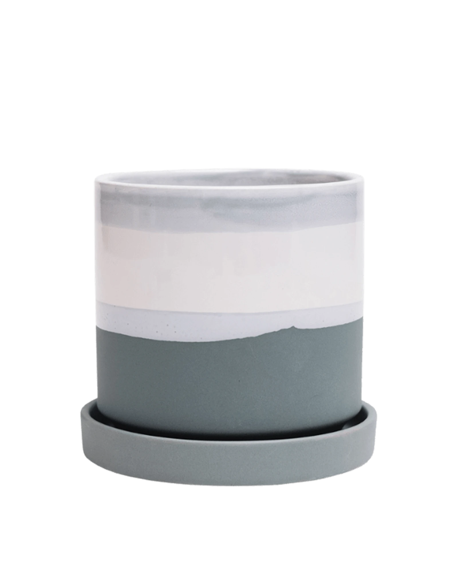 Chive Minute medium matte green ceramic pot with drainage hole and detachable saucer.