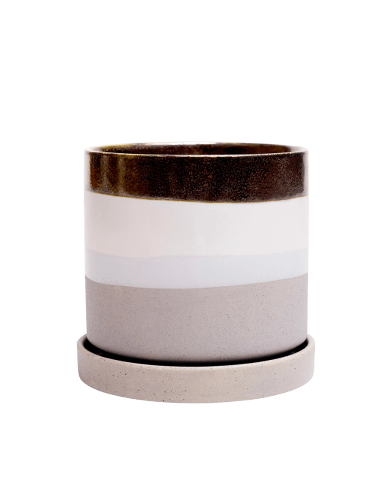 Chive Minute small mocha cement ceramic pot with drainage hole and detachable saucer.