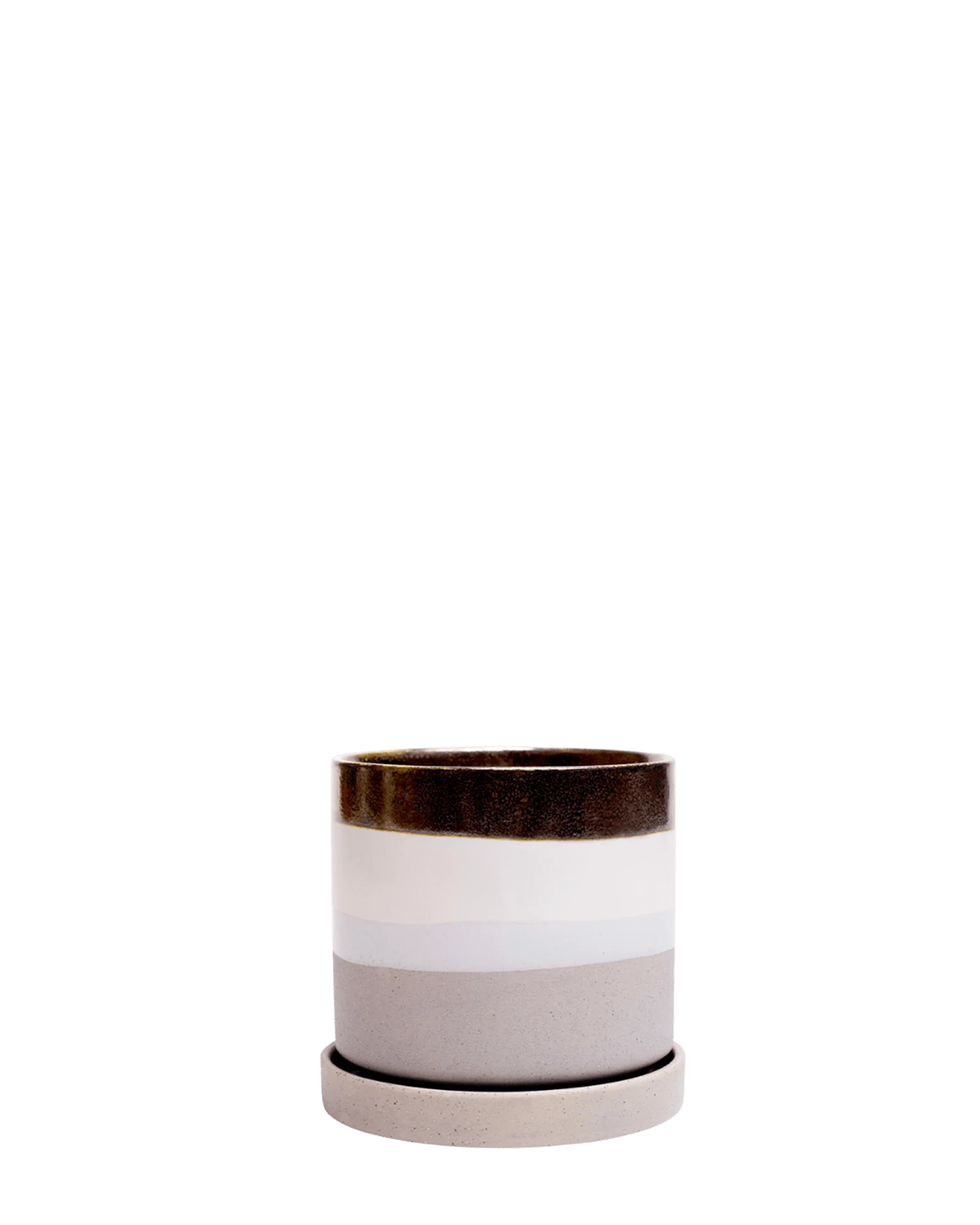 Chive Minute small mocha cement ceramic pot with drainage hole and detachable saucer.