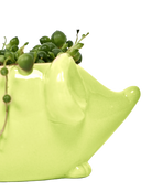 Close-up of the glossy glazed finish on a Chive Mouse Chartreuse color ceramic planter.