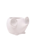 Chive Mouse White color ceramic mouse shaped succulent planter with no drainage.
