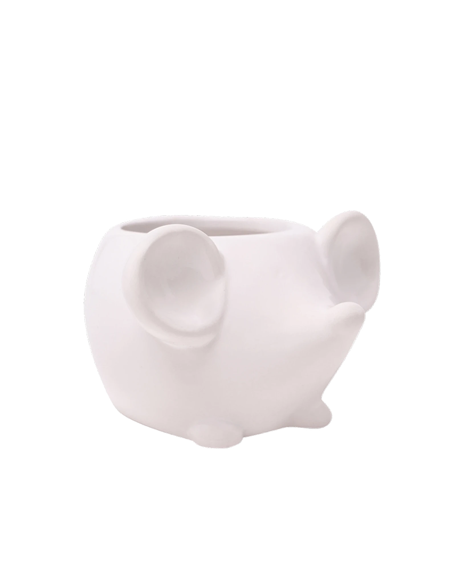 Chive Mouse White color ceramic mouse shaped succulent planter with no drainage.