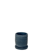 Chive Paul black ribbed ceramic small plant pot with drainage hole and saucer.