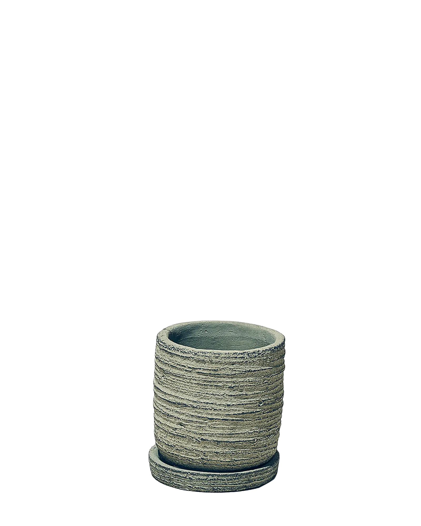 Chive Paul sage ribbed ceramic small plant pot with drainage hole and saucer.