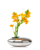 Chive Pebble silver color ceramic Ikebana Kenzan container styled with fresh flowers.