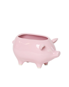 Chive Pig Pink color ceramic pig shaped succulent planter with no drainage.