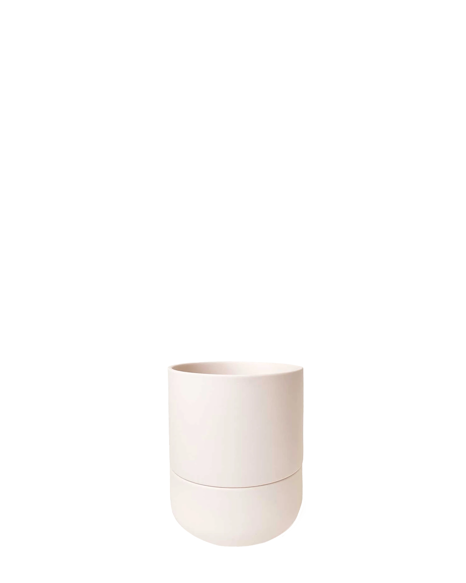 Chive Ryan blush pink ceramic self-watering plant pot with drainage hole and detachable saucer.