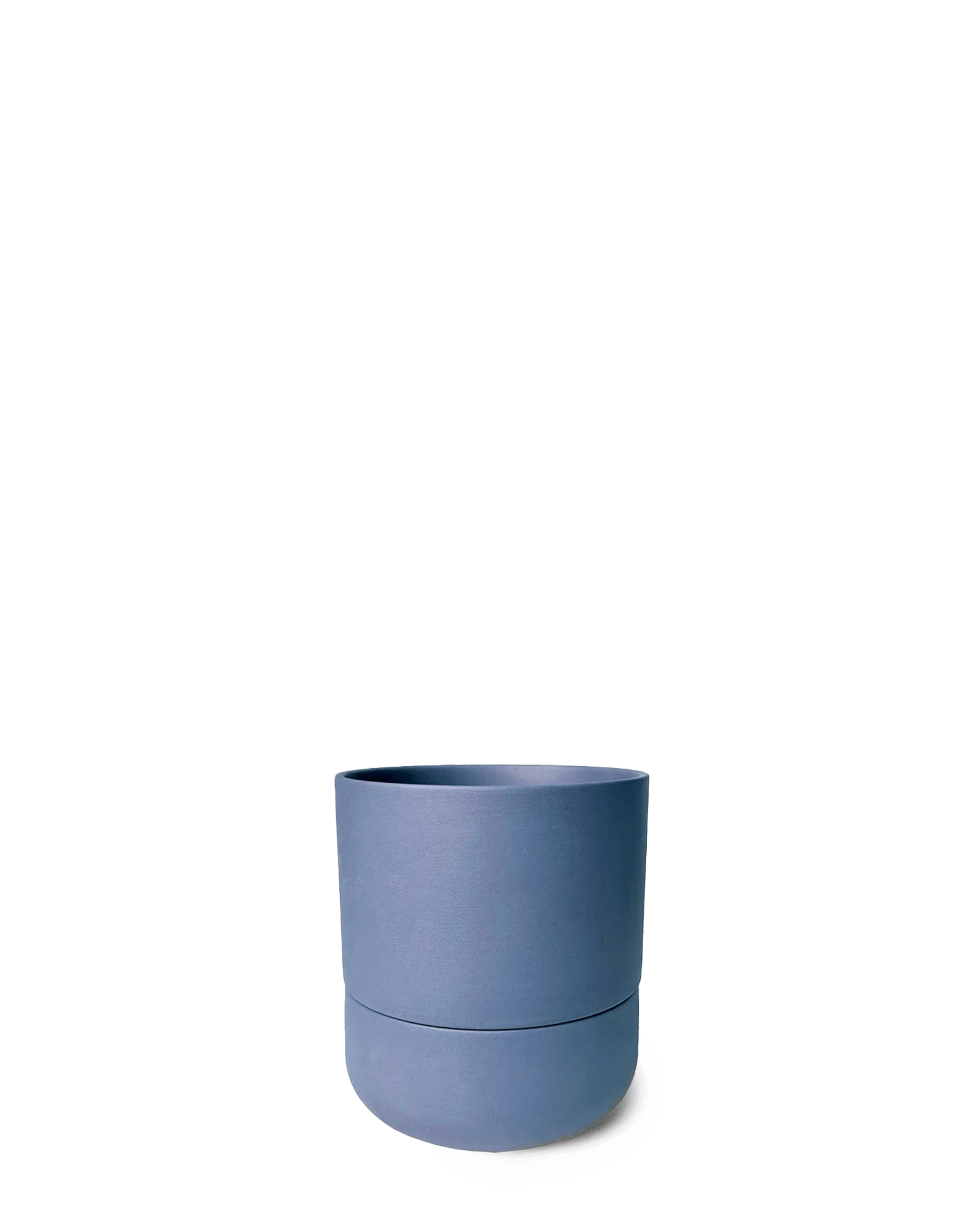 Chive Ryan dark blue ceramic self-watering plant pot with drainage hole and detachable saucer.
