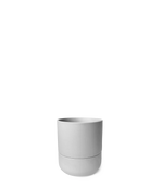 Chive Ryan grey ceramic self-watering plant pot with drainage hole and detachable saucer.