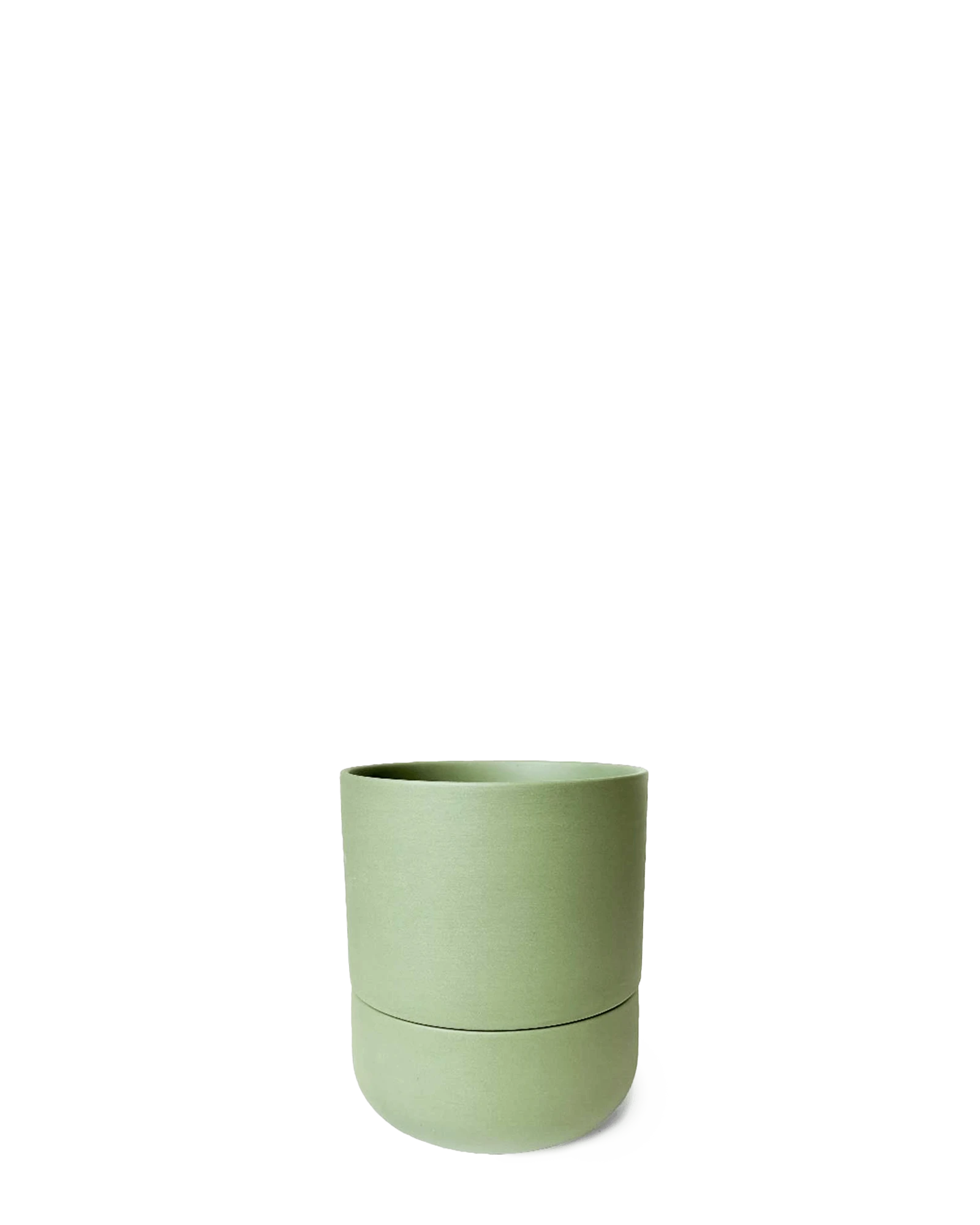 Chive Ryan olive ceramic self-watering plant pot with drainage hole and detachable saucer.