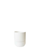 Chive Ryan white ceramic self-watering plant pot with drainage hole and detachable saucer.