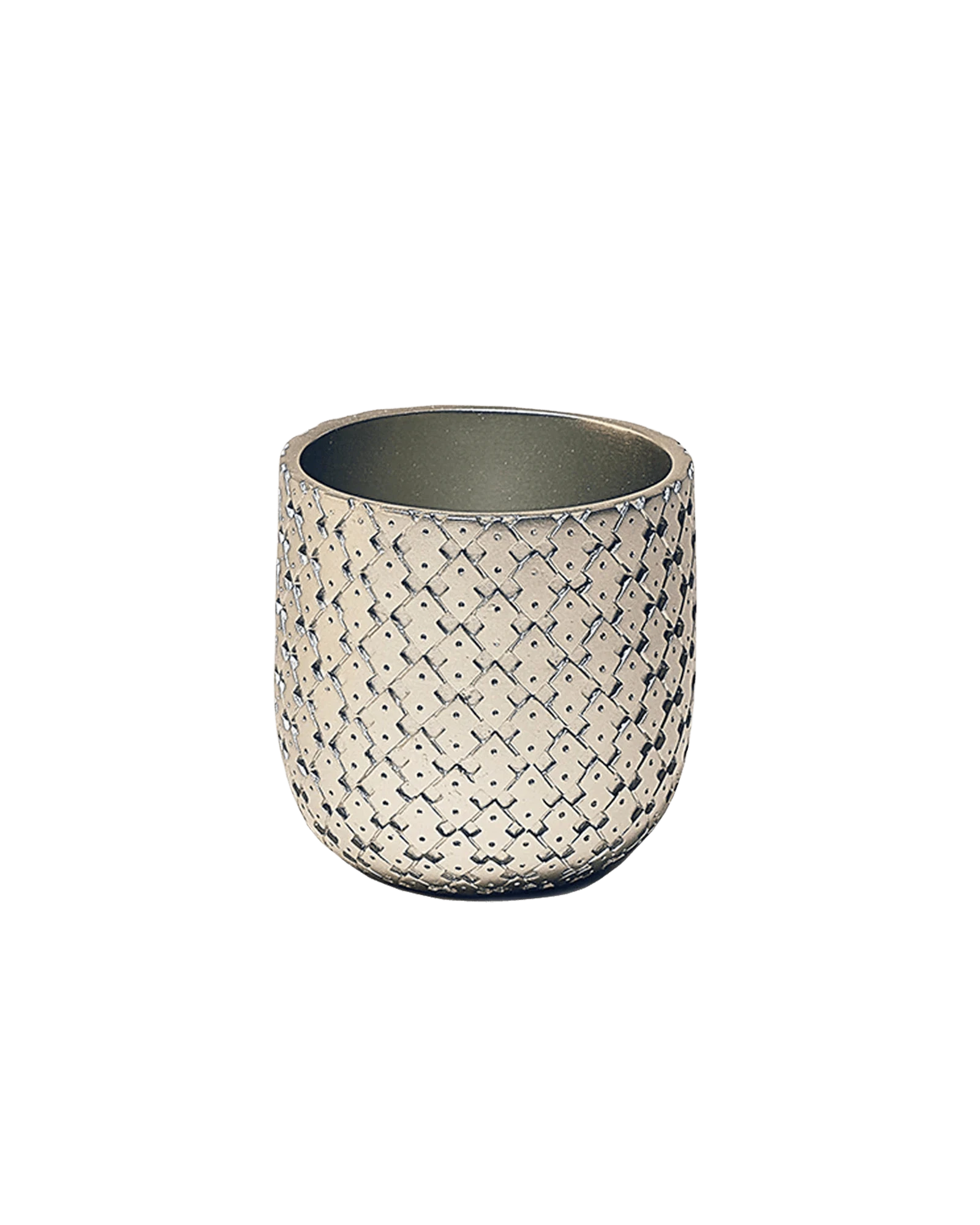 Chive Stagma pewter lattice textured resin planter pot with no drainage.