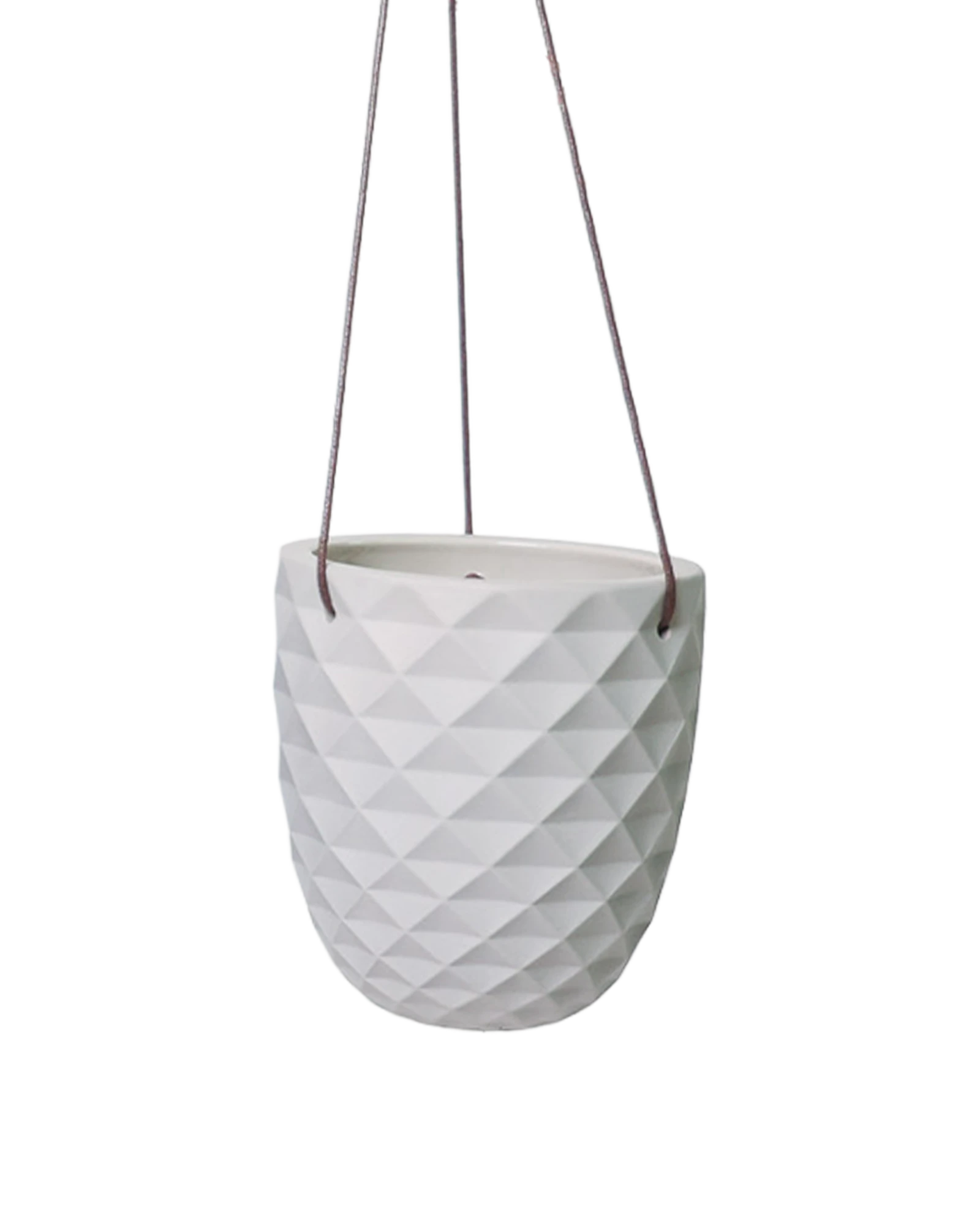 Chive Thimble light grey porcelain hanging planter with no drainage and matte finish.