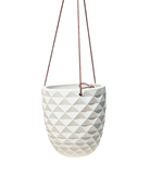 Chive Thimble white porcelain hanging planter with no drainage and matte finish.