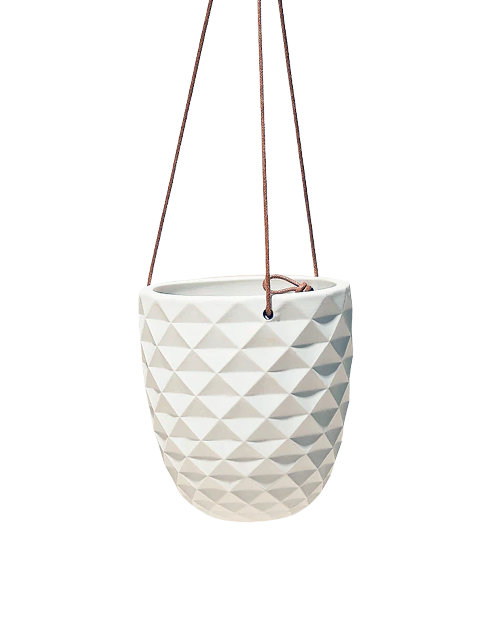 Chive Thimble white porcelain hanging planter with no drainage and matte finish.