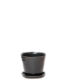 Chive Tika black ceramic large plant pot with drainage hole and detachable saucer.