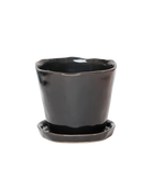 Chive Tika black ceramic medium plant pot with drainage hole and detachable saucer.