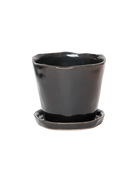 Chive Tika black ceramic medium plant pot with drainage hole and detachable saucer.