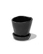 Chive Tika black glazed ceramic small plant pot with drainage hole and detachable saucer.