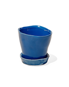 Chive Tika cobalt ceramic small plant pot with drainage hole and detachable saucer.