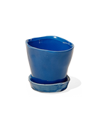 Chive Tika cobalt ceramic small plant pot with drainage hole and detachable saucer.