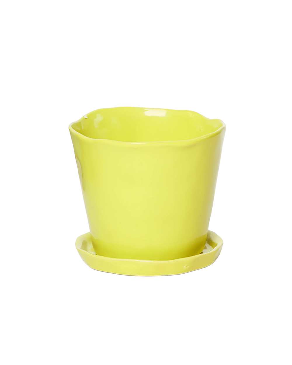 Chive Tika green sheen ceramic large plant pot with drainage hole and detachable saucer.