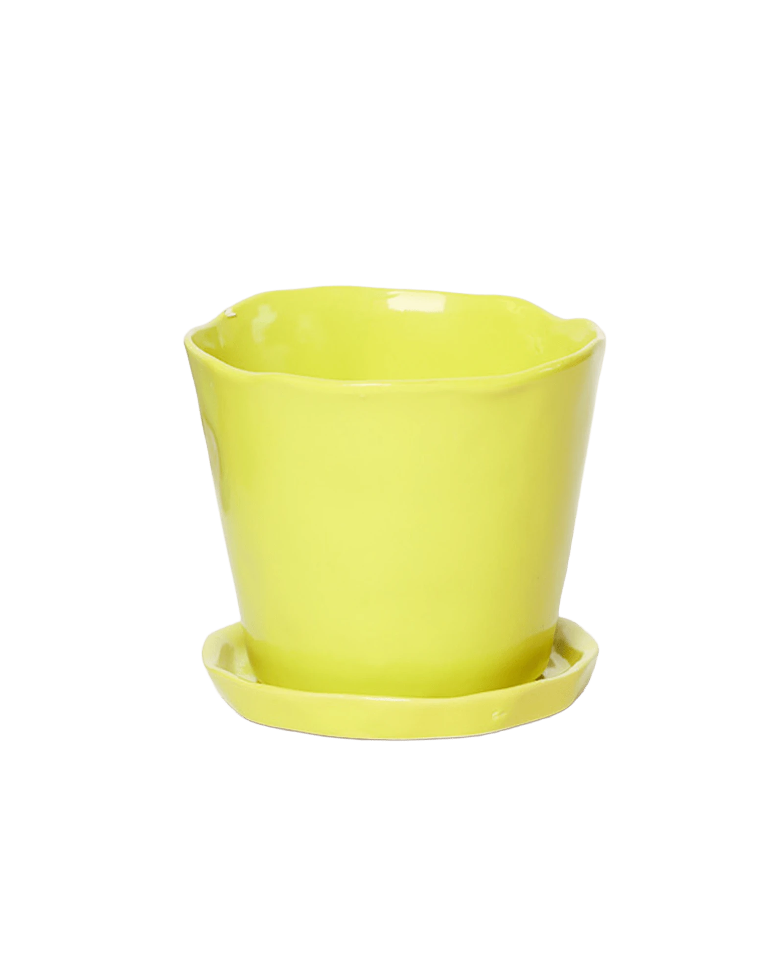 Chive Tika green sheen ceramic large plant pot with drainage hole and detachable saucer.