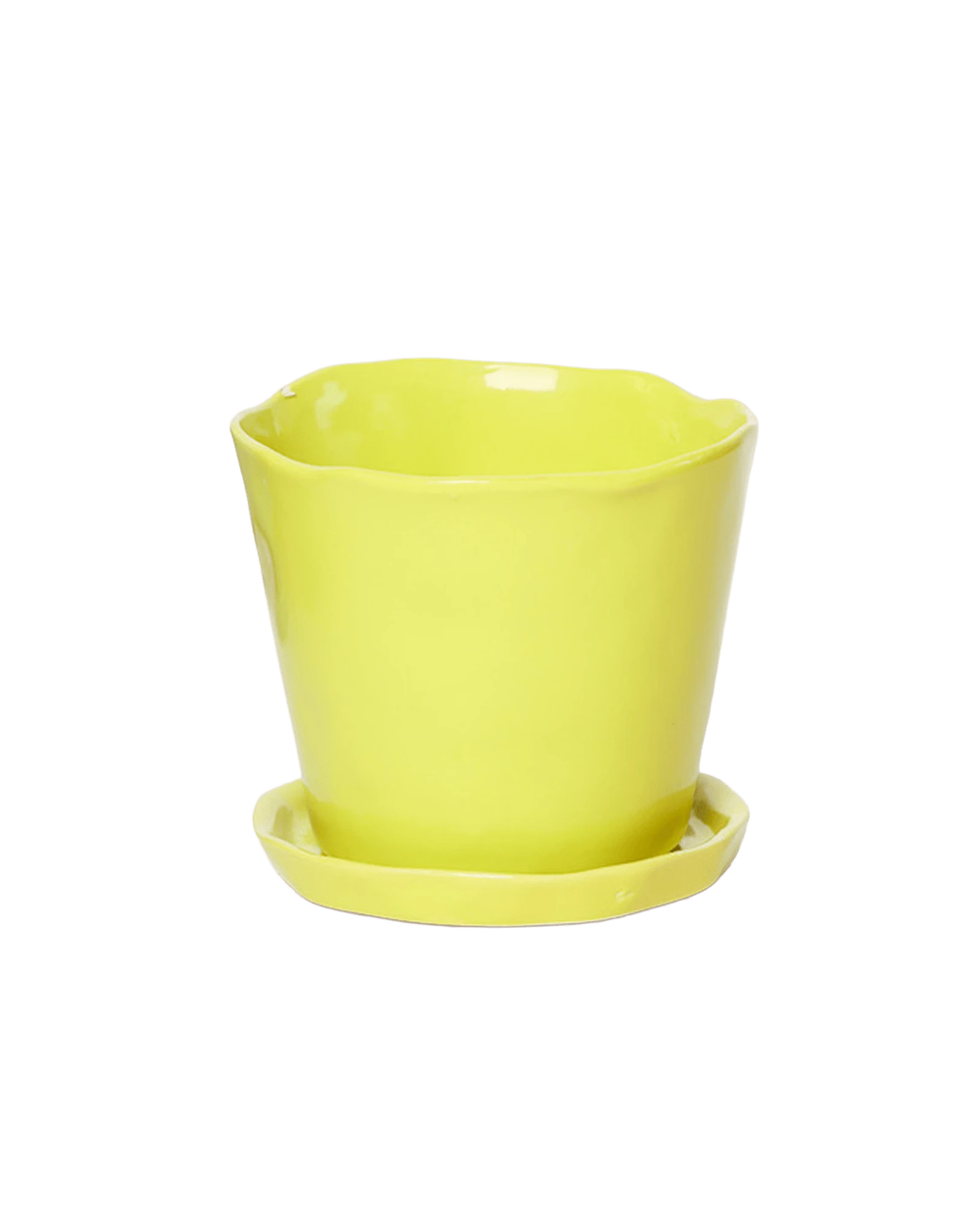 Chive Tika green sheen ceramic medium plant pot with drainage hole and detachable saucer.