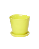 Chive Tika green sheen ceramic medium plant pot with drainage hole and detachable saucer.