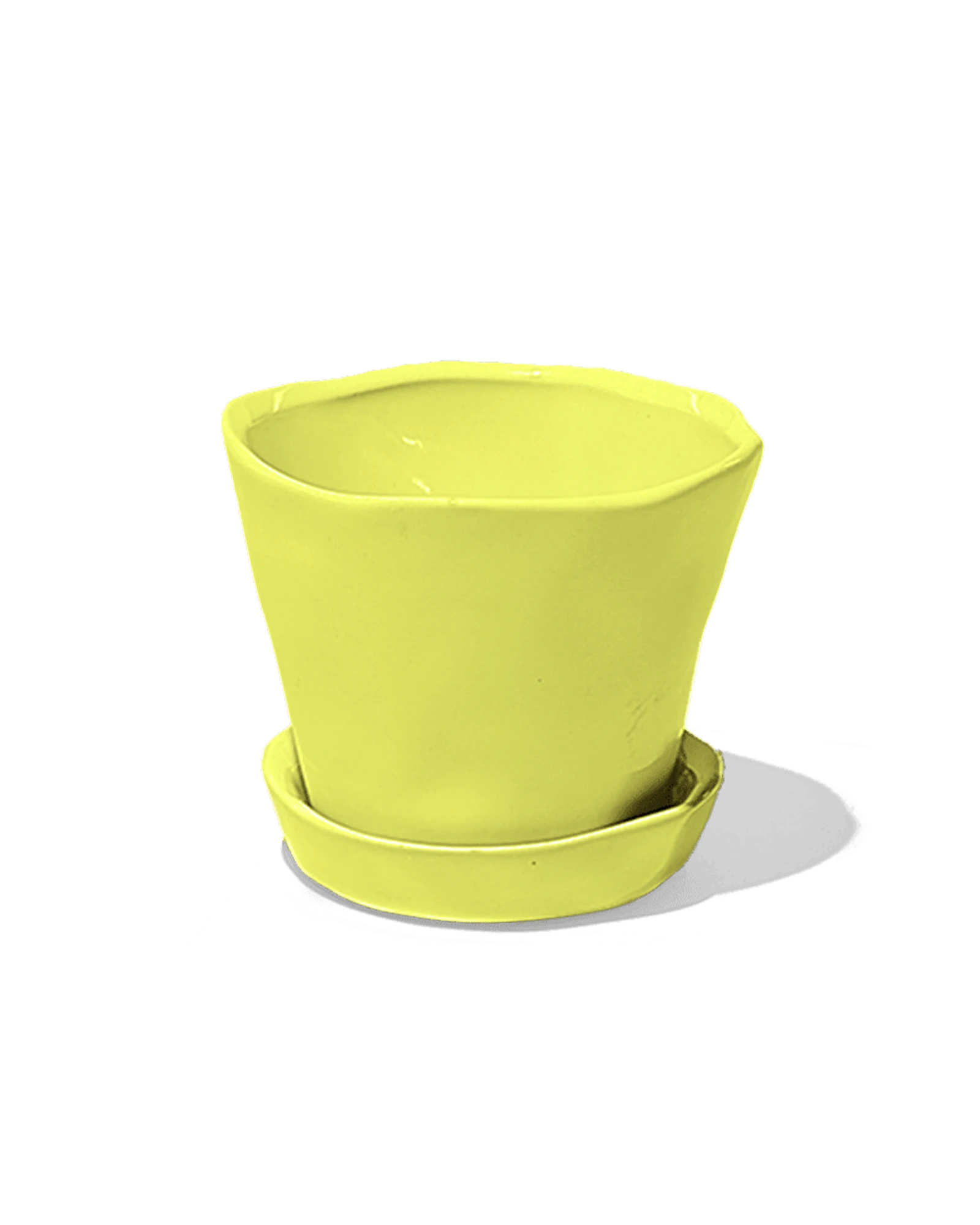 Chive Tika green sheen ceramic small plant pot with drainage hole and detachable saucer.
