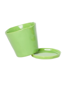 Close-up of the detachable saucer and drainage hole on a Chive Tika greenery ceramic medium pot.
