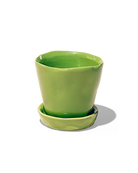 Chive Tika greenery ceramic small plant pot with drainage hole and detachable saucer.