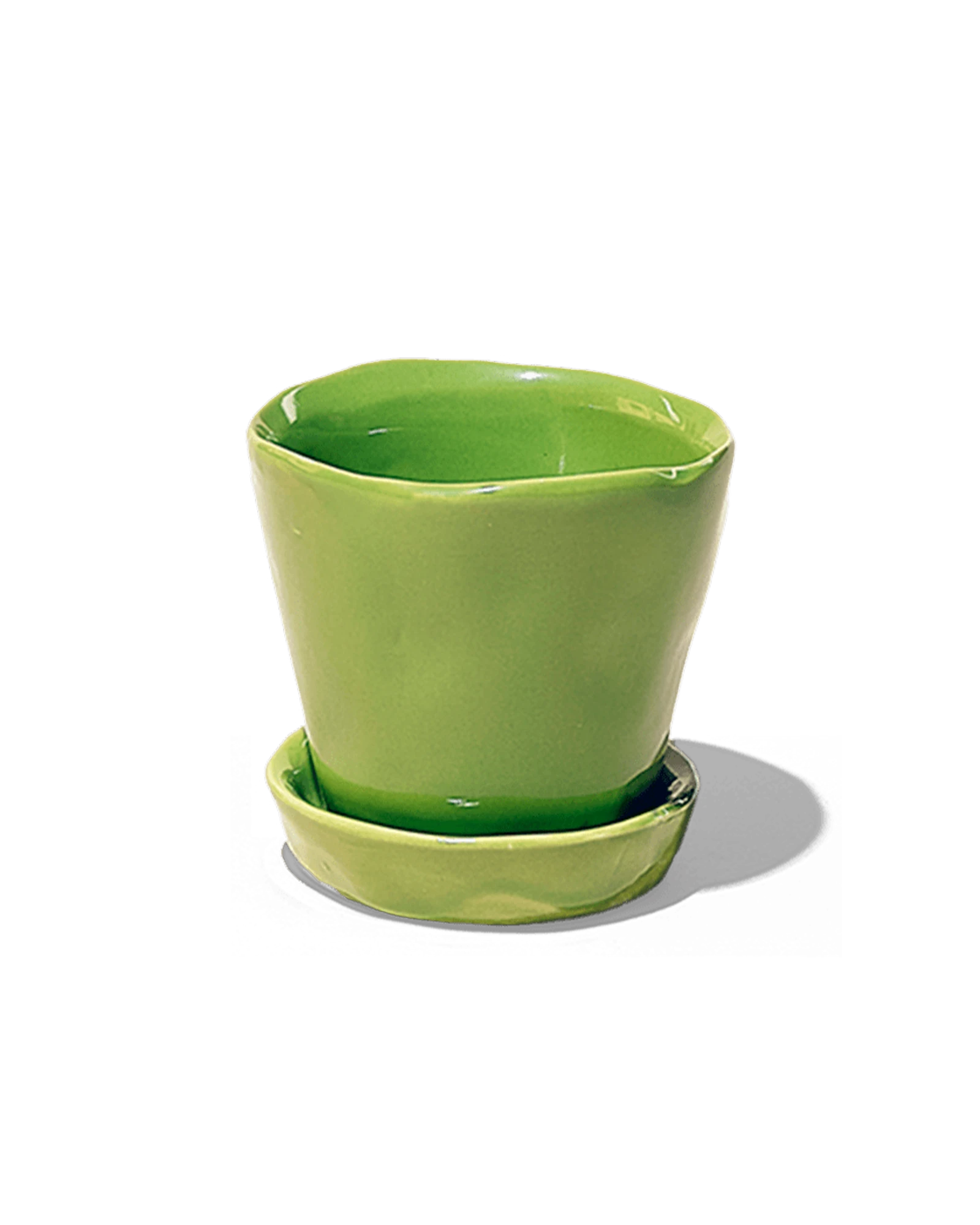 Chive Tika greenery ceramic small plant pot with drainage hole and detachable saucer.