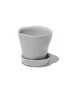 Chive Tika light grey ceramic small plant pot with drainage hole and detachable saucer.